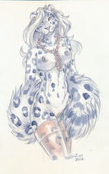 2012 anthro breasts feline female fur furry hair_over_eyes heather_bruton holding_tail leopard looking_at_viewer nude pussy snow_leopard solo