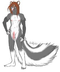 1boy arm_warmers flaccid furry furry_only kaioti male male_only no_humans nude penis pinup skunk solo tokeli twink