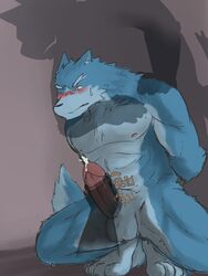 anthro blush canine cum cumshot erection fur furry gay handjob inukami male muscles orgasm penis scar wolf