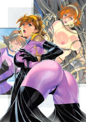 1girls 2015 ass back bodysuit breasts brown_hair curvaceous curvy dat_ass female from_behind g_gundam gundam homare_(fool's_art) huge_ass human large_breasts light-skinned_female light_skin mobile_trace_suit nipples pilot_suit rain_mikamura short_hair skin_tight solo thick_thighs wide_hips wire