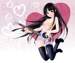 bass_guitar black_eyes black_hair blush breasts female female_only guitar heart high_heels human human_only instrument jumping k-on! long_hair mio_akiyama_(k-on!) naked_footwear naked_thighhighs nude pussy shoes solo thighhighs transparent uncensored yori_(shitsuon)