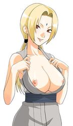 blonde_hair breasts female female_only human naruto nipples open_clothes open_shirt orange_eyes shinagawa_ham shirt solo straight_hair tsunade