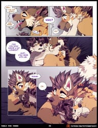 5_fingers afterglow anthro anthro_on_anthro aycee bed ben_(roanoak) big_breasts big_penis black_hair black_nose breasts brown_body brown_fur brown_hair canid canine canis cheek_tuft chest_tuft comic cuddling dialogue duo english_text facial_tuft female fingers from_front_position fur furniture genitals hair hi_res hug humanoid_hands husband_and_wife lying male male/female mammal maned_wolf married_couple missionary_position multicolored_body multicolored_fur nude nude_anthro nude_female nude_male on_back orange_body orange_fur penis sandra_(roanoak) sex speech_bubble teeth text tongue tongue_out tuft two_tone_body two_tone_fur url white_body white_fur wolf