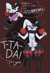 abdominal_bulge anal anal_penetration anthro backsack balls black_body black_fur blush bodily_fluids clothing dialogue dildo dildo_in_ass dildo_insertion drooling dupin_(pal) english_text eyelashes fangs fur genitals hat headgear headwear heart_symbol hi_res kennedy_oz lagomorph magic_trick magician male male_anthro male_only mammal markings multicolored_body multicolored_fur object_in_ass pal_(species) palworld penetration penis pocketpair portal red_markings saliva sex_toy sex_toy_in_ass sex_toy_insertion solo solo_male speech_bubble teeth text thick_thighs top_hat white_body white_fur yellow_eyes yellow_markings
