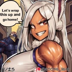 1boy 1girl 2026 2d absurd_res absurd_resolution absurdres ai_generated animal_ears artist_name bare_shoulders biceps bodysuit boku_no_hero_academia breasts comic dark-skinned_female dark_skin english_text fur_collar goonie_bear grin hi_res high_quality high_resolution highres image large_breasts long_eyelashes long_hair looking_at_viewer mask meme mirko miruko muscular muscular_female muscular_male my_hero_academia nomu parted_bangs patreon patreon_username rabbit_ears rabbit_girl red_eyes rumi_usagiyama sleeveless smile speech_bubble superhero taut_leotard teeth twitter_username uncensured upper_body veins veiny_arms watermark white_hair