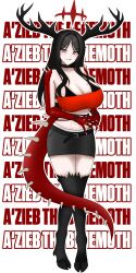 1girls a'zieb accents anthropomorphic antlers arm_warmers bikini black_bikini black_hair black_skirt blush choker claws cleavage collar demon demon_girl detailed_background fantasy female female_only full_body hands_on_hips highres horns humanoid large_breasts large_horns long_hair long_tail looking_at_viewer micro_bikini miniskirt monochrome_background monster_girl pale_skin red_eyes red_skin red_sleeves red_tail scaly_tail scarlet_king scp_foundation seductive_smile sharp_claws slim_waist smirk solo spiked_tail standing succubus tail_spikes text_background thick_thighs wide_hips