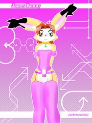 2012 anthro balls blush collar color crossdressing cute erection furry girly green_eyes hair jamesfoxbr lagomorph looking_at_viewer male male_only penis rabbit slave smile solo stockings yellow_fur