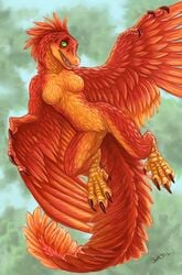 airborne anthro archaeoptryx avian dinosaur female nude pussy sara_palmer scalie solo wings