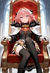 ai_generated astolfo_(fate) femboy male_only pink_hair throne