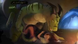16:9 2022 absurd_res anthro balls big_balls big_penis bodily_fluids camping claws dialogue dragon duo english_text genital_fluids genitals hi_res horn huge_balls huge_penis human hyper hyper_balls hyper_genitalia hyper_penis male male/male mammal mech_(mechedragon) mythological_creature mythological_scalie mythology nolow nude penis precum scalie stripes text trait_theft widescreen