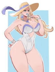 1girls breasts emma_frost emma_frost_(marvel_rivals) female female_focus female_only kyopink large_breasts light-skinned_female light_skin marvel marvel_rivals one-piece_swimsuit solo swimsuit thick_thighs thighs wide_hips x-men