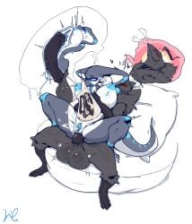 abdominal_bulge ahoge anal anal_penetration animal_genitalia animal_penis anthro anthro_on_anthro anthro_penetrated anthro_penetrating anthro_penetrating_anthro avian balls big_balls big_breasts biped black_body black_genitals black_penis blue_blush blue_eyes blue_genitals blue_nipples blush bodily_fluids breasts clitoris cobra cum cum_inside duo ejaculation equine_genitalia equine_penis erection feathers female female_anthro female_penetrated flared_penis genital_fluids genitals hair heart_symbol hi_res internal lc79510455 lc_(lc79510455) male male/female male_anthro male_penetrating male_penetrating_anthro male_penetrating_female nipples non-mammal_breasts nude penetration penile penile_penetration penis penis_in_ass reptile scalie sex snake tail tongue vulva