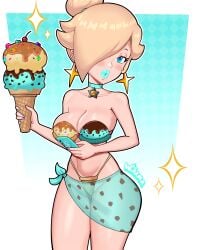 1girls alternate_version_available big_lips bikini bikini_bottom bikini_top bimbo bimbo_lips blonde_hair blue_eyes blue_lips blue_lipstick blush bottomwear breasts choker cleavage ear_piercing earrings female female_only hair hair_over_one_eye hips holding_object holding_phone ice_cream ice_cream_cone lips lipstick mario_(series) medium_breasts nail_polish nails neckwear nintendo phone princess_rosalina purple_nail_polish purple_nails sarong solo solo_female sparkles swimwear themed_clothes thick_lips thighs tied_hair topwear wiluma