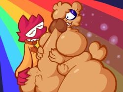 4:3 big_butt breasts butt cock_vore dragon duo female genitals hi_res huge_butt lgbt_pride lgbt_pride_month male male/female mammal mythological_creature mythological_scalie mythology overweight p34nutbunny p34nutbunny_(p34nutbunny) penile penis pride_color_flag pride_colors scalie sugerplump_(sugerplump) trans_(lore) vore