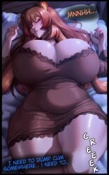 1girl 2026 2d absurd_res absurd_resolution absurdres ai_generated animal_ears breasts brown_dress brown_hair cleavage closed_eyes comic covered_navel curvy dress english_text hi_res high_quality high_resolution highres huge_breasts hydraulicmatingpress image long_hair lying nightgown on_back patreon patreon_username pillow raccoon_ears raccoon_girl raphtalia sadeena sleeping solo tate_no_yuusha_no_nariagari the_rising_of_the_shield_hero thick_thighs thighs uncensured watermark