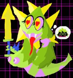 big_eyes black_body black_fur bow_accessory breasts deltarune elemental_creature eyelashes eyewear fangs female feral flora_fauna floradinn flower flower_creature fur glasses green_body green_breasts green_hair hair heart_pupils heart_symbol hi_res living_tail long_hair long_tongue melee_weapon nipples plant ralsei reptile scalie snake snake_tail solo sword tail teeth thought_bubble timelierg toby_fox_(copyright) tongue tongue_out undertale_(series) unknown_species unusual_anatomy unusual_tail weapon wearing_glasses