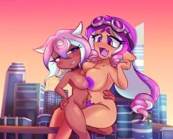 2girls city pubic_hair splatoon tall_female tsuzu_(octoling) vesperpallete