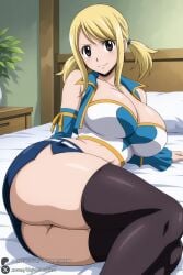 1female 1girl 1girls 2026 ai_generated artist_name ass bed big_ass big_breasts black_thighhighs blonde_hair blush breasts brown_eyes cleavage curvy detached_sleeves earrings fairy_tail hi_res high_quality high_resolution highres huge_ass huge_breasts jewelry large_breasts looking_at_viewer lucy_heartfilia lying midriff patreon patreon_username skirt smile solo thighhighs thighs twintails unjobdespiert watermark