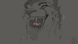 16:9 2024 anthro blush bodily_fluids canid canine canis cheetah duo felid feline heart_symbol hi_res looking_pleasured male male/male mammal nolow nolow_(character) oral_vore saliva teeth tongue vore widescreen wolf