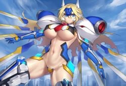 1girls ai_generated arc_system_works belly_button big_breasts blazblue blonde_hair breasts brutoaimage female female_only light-skinned_female light_skin mu-12 solo