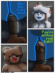 3:4 anthro anthro_on_anthro anthro_penetrated anthro_penetrating anthro_penetrating_anthro balls barley_(connorsconnor) bear big_penis bodily_fluids breasts broken_condom cheating_girlfriend comic condom conley connorsconnor cowgirl_position describing_tightness dialogue duo english_text female female_anthro female_penetrated from_front_position genital_fluids genitals hi_res hybrid impregnation_risk infidelity internal internal_vaginal looking_pleasured male male/female male_anthro male_penetrating male_penetrating_female mammal meme moan no_nut_november nude nude_anthro nude_female nude_male oblivious on_bottom on_top one_eye_closed open_mouth penetration penile penile_penetration penis penis_in_vagina precum sex sexual_barrier_device steamy_breath sweat text uterus vaginal vaginal_penetration x-ray_view