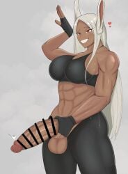 big_breasts big_penis censored censored_penis cock_out futa_only gym_clothes leggings mirko miruko rumi_usagiyama tagme_(artist) topwear veiny_penis