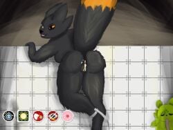 1_eye 4:3 anthro anus black_body black_fur bodily_fluids butt casualties:_unknown coldsovereign cum cum_in_vagina cum_inside expie_(gunsawian) female fur genital_fluids genitals gunsawian happy hi_res impregnation missing_eye missing_leg orange_body orange_eyes orange_fur presenting presenting_hindquarters prosthetic prosthetic_leg prosthetic_limb rain_world saint_(rain_world) videocult vulva