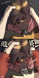 absurd_res anthro anthro_on_anthro blush bodily_fluids braixen clothing cum delphox dialogue duo eeveelution evolution evolution_(transformation) evolution_through_sex expansion expansion_while_penetrating femboy first_person_view generation_2_pokemon generation_6_pokemon genital_fluids genital_growth genitals growth hand_on_ear hi_res hoodie hoodieon jarlium male male/male male_anthro nintendo oral penis penis_growth pokemon pokemon_(species) sound_effects topwear transformation umbreon
