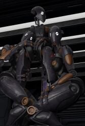 3girls anthro anthro_on_anthro black_body commando_droid dark_skin droid droid_(star_wars) female_only lesbian presenting presenting_ass robot robot_girl robot_humanoid shiny_eyes solo_female star_wars