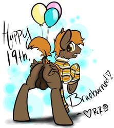 anus ass balloons balls birthday blush equine horse male_only my_little_pony open_mouth pony rawrcharlierawr sweater umber yellow_eyes