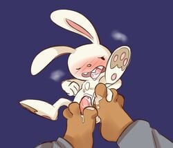 3_toes blush bunny canine cum cum_on_chest cum_on_feet cute erection foot_fetish footjob furry furry_only gay hindpaw lagomorph male masturbation max_(sam_and_max) moan no_humans nude open_mouth paws penis plain_background rabbit sam_(sam_and_max) sam_and_max sex toes tongue tongue_out yaoi