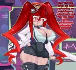 1girls artist_name artist_signature asking_for_sex boob_window breasts child_bearing_hips cleavage clothed cookie_run cookie_run_kingdom detailed_background dialogue fromariels hand_on_hip hourglass_figure large_breasts necktie necktie_between_breasts povidone_iodine_cookie revealing_clothes scientist talking_to_viewer