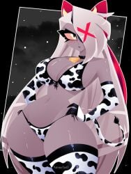 angel belly_button bellybutton big_breasts bikini blush blushing breasts cow_girl cowbell curvy curvy_body curvy_female curvy_figure glistening glistening_body hazbin_hotel horn horns leggings lingerie lingerie_only navel shiny shiny_skin solo thick_thighs vaggie_(hazbin_hotel) wide_hips xan42705228