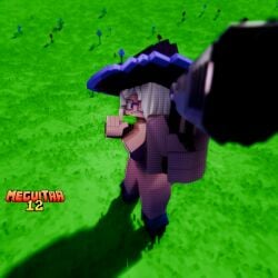 1female 1girl 3d 3d_(artwork) belly belly_button blush breasts crop_top female female_focus female_only gun light_skin looking_at_viewer meguitaa12 melinajbt minecraft mojang presenting wizard