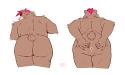 2026 anthro anus bear big_butt brown_bear brown_body brown_fur butt butt_grab fur hair hand_on_butt hi_res jenokamui looking_back male mammal overweight overweight_male presenting presenting_anus solo spread_butt spreading ursine