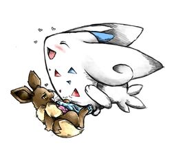 blue_markings blush brown_fur closed_eyes eevee erection frottage fur furry furry_ears furry_only furry_tail gay male no_humans onomatopoeia penis plain_background pokemon red_markings tail togekiss tranquilmyst white_background white_body yellow_eyes