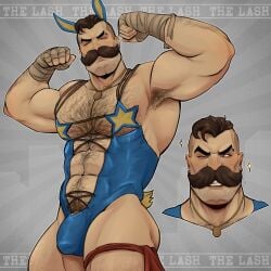 1boy 3innord body_hair bunny_suit bunnysuit chest_hair deadlock lash_(deadlock) male male_only solo solo_focus solo_male tagme