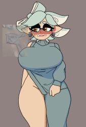 dumbwitchyy female marie_(splatoon) meme meme_attire nervous solo splatoon virgin_killer_sweater