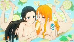 2girls 3d 3d_(artwork) 3d_artwork 3d_model 3d_render adult adult_female anime anime_character arm_support arm_tattoo ass ass_cleavage ass_crack big_boobs big_breasts blue_tattoo busty busty_female busty_girl butt closed_mouth_smile completely_naked completely_naked_female completely_nude completely_nude_female duo earrings exposed fanart feet_up female_protagonist foot_up fully_naked fully_nude ginger ginger_hair large_boobs large_breasts leg_lift leg_up legs_up lifting_leg light_smile mature mature_female mature_woman multiple_females multiple_girls naked naked_female naked_woman nami_(one_piece) nico_robin nude nude_female nudity one_piece orange-eyed_female orange-haired_female orange_eyebrows orange_eyes orange_hair orange_hair_female post-timeskip shonen_jump shueisha slight_smile smile smiley_face smiling smiling_at_viewer tattoo tattoo_on_arm tattooed_arm toei_animation tongue tongue_out topless topless_female wavy_hair weekly_shonen_jump woman yee.exe