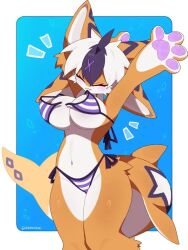 1girl artist_name bikini busty curvy cute furry momovo303 not_porn oc original original_character ripped_bikini ripped_clothing stretching x