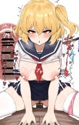 1boy 1girls blonde_hair blush breasts breasts_out censored cowgirl_position cum cum_in_pussy cum_inside dark-skinned_male female_pubic_hair flandre_scarlet insertion japanese_text kumiyabe lactation light-skinned_female motion_lines orgasm orgasm_face panties_around_one_leg pubic_hair red_eyes ribbon sailor_collar school_girl school_uniform schoolgirl schoolgirl_uniform sex side_tail single_fang skirt steamy_breath sweating thighhighs touhou uterus vampire vampire_girl white_thighhighs wings x-ray x-ray_view