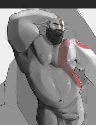 bara beard gay god_of_war hairy kratos muscular_male