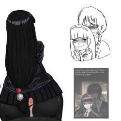 aeng-du_(limbus_company) ass ass_focus assjob bamboo-hatted_kim_(library_of_ruina) black_hair buttjob creepy_smile dry_humping erection eyeshadow fat_ass from_behind from_behind_position headband headwear hot_dogging huge_ass humping library_of_ruina limbus_company long_hair panties pantyhose precum project_moon red_headband rubbing rubbing_penis skirt smile teasing tweet twitter