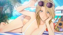 1girl 1girls 3d 3d_(artwork) 3d_artwork 3d_model 3d_render adult adult_female anime anime_character arm_support big_boobs big_breasts bikini bikini_only bikini_top bleach bleach:_the_thousand-year_blood_war blue-eyed_female blue_eyes brown-haired_female brown_hair busty busty_female busty_girl closed_mouth_smile eyebrows_visible_through_hair fanart halterneck huge_boobs huge_breasts large_boobs large_breasts light_smile matsumoto_rangiku mature mature_female mature_woman plump_breasts resting_arm shonen_jump shueisha side-tie_bikini slight_smile smile smiley_face smiling smiling_at_viewer string_bikini studio_pierrot sunglasses sunglasses_on_forehead sunglasses_on_head swimsuit swimwear weekly_shonen_jump white_bikini white_bikini_top white_swimsuit white_swimwear woman yee.exe