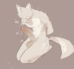 ambiguous_fluids ambiguous_gender anthro aroused balls big_balls big_penis blush bodily bodily_fluids butt canid canine canis cream(kopat) dripping erection food front_view fur genital_fluids genitals hi_res huge_balls huge_penis huge_thighs humanoid_genitalia humanoid_penis hyper hyper_genitalia hyper_penis kopat leaking_precum male mammal musk nervous nude nude_male penis precum precum_drip precum_on_penis solo sweat tail thick_thighs wide_hips wolf