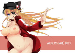 :q animal_hat asuka_langley_sohryu blonde_hair blue_eyes breasts cat_hat clothes clothing cum english eyepatch facial female female_only hair hat human kaiten-max_1831 large_breasts long_hair naked_track_jacket neon_genesis_evangelion nipples nude open_clothes open_jacket rebuild_of_evangelion solo tongue track_jacket