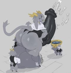 anthro antlers balls big_balls big_breasts big_butt big_penis black_penis bovid breasts butt caprine erection fur genitals goat grey_body grey_fur group gynomorph hair hi_res horn huge_balls huge_breasts huge_butt huge_penis hyper hyper_balls hyper_genitalia hyper_penis intersex jackalope lagomorph leporid mammal nanokindred penis pseudoregalia rabbit sybil_(pseudoregalia) tail tear_trough trio