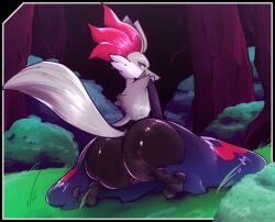 1girls 2026 ass_focus big_ass bubble_butt delphox feet female female_focus female_only fox fur looking_at_viewer looking_back plump_labia pokemon pokemon_(species) pokemon_xy puffy_pussy purple_fur pussy red_eyes rippledvoice self_upload shiny_pokemon silver_fur sitting tail vagina
