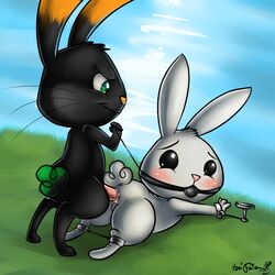 anal anal_sex angel_(mlp) anus ball_gag black_fur blush bondage bound changeling forced friendship_is_magic from_behind furry gag gay lagomorph male my_little_pony no_humans penetration penis rabbit rape white_fur