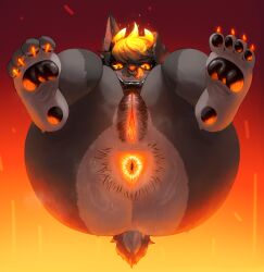 2026 2_horns 4_toes :3 absurd_res anal_hair anthro anus anus_focus big_anus big_butt black_collar black_hair black_pawpads black_sclera bottom_view butt butt_focus chichichoart claws collar curling_toes feet female fur genitals grey_body grey_fur guard_hair hair hairy_vulva heel_pad hi_res horn inner_labia licking licking_lips orange_anus orange_claws orange_eyes orange_hair_tips orange_horn orange_inner_labia orange_nose orange_tongue orange_vulva pawpads paws pubes pupils scut_tail short_hair short_tail simple_background slit_pupils soles solo spiked_collar spikes tail thick_thighs toes tongue tongue_out vulva wrinkled_feet wrinkles